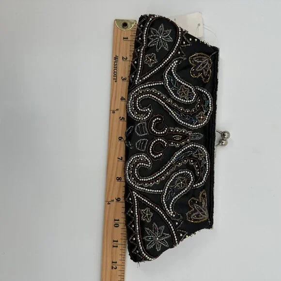 NWT Apt. 9 Black Beaded Evening Handbag Decorative Strap & Snap Closure - Picture 7 of 10